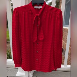 Evan Picone Silk Blouse with Chevron Pattern and Bow